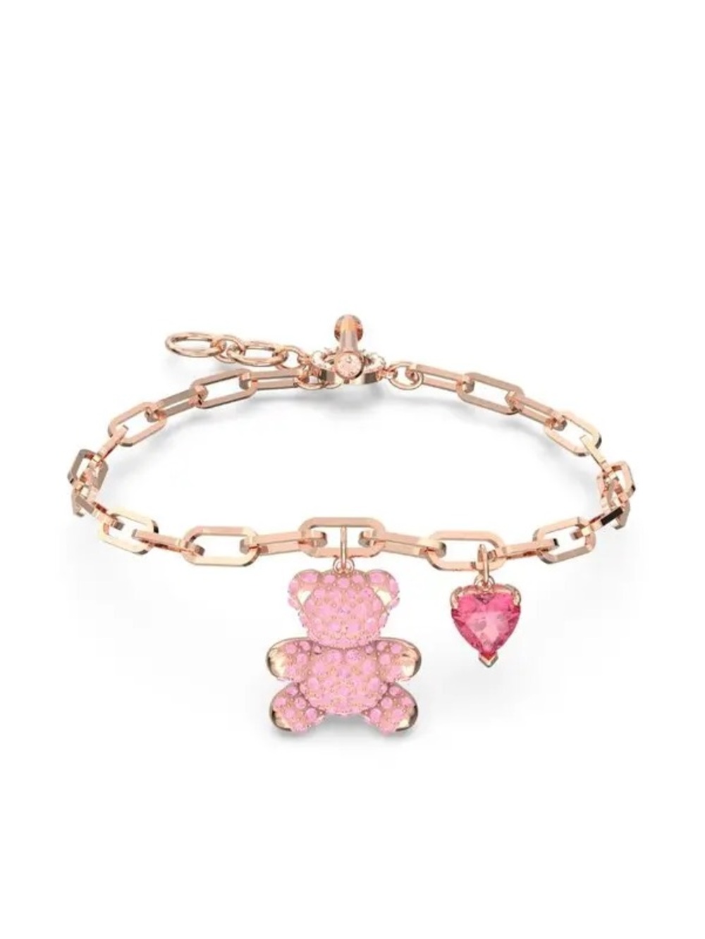 Swarovski Rose Gold Teddy Pendant Bracelet with Pink Crystal Heart